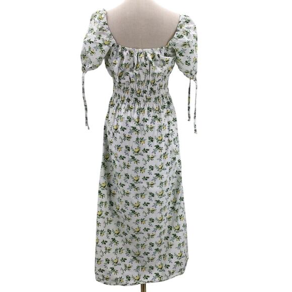 Faithfull the Brand SZ 4 S white Floral Short Sleeve Floral Midi Dress used B23 - Picture 3 of 7
